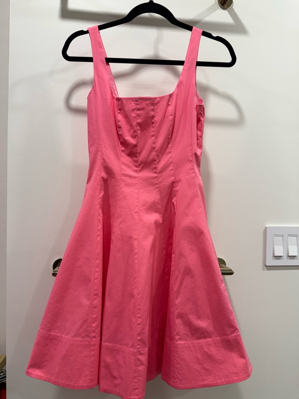 STAUD Pink Square-Neck Fit & Flare Dress